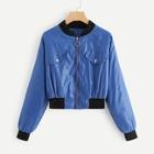 Romwe Contrast Collar Zip Up Jacket