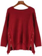 Romwe High Low Eyelet Zipper Sweater