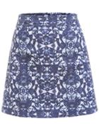 Romwe Geometric Print A-line Blue Skirt