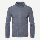 Romwe Men Solid Zip Up Fleece Jacket