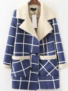 Romwe Lapel Plaid Double Breasted Pockets Coat