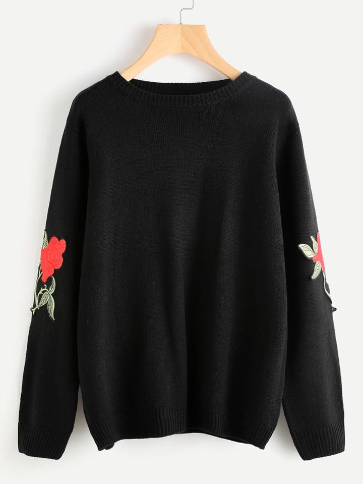 Romwe Embroidered Flower Applique Jumper