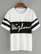 Romwe Contrast Letters Print White T-shirt