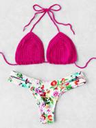 Romwe Calico Print Crochet Bikini Set