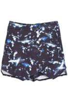 Romwe Abstract Print Asymmetric Hem Black Shorts