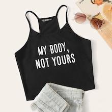 Romwe Slogan Print Rib-knit Crop Cami Top