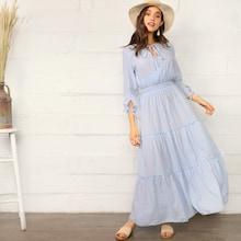 Romwe Tie Neck & Cuff Frill Trim Tiered Dress