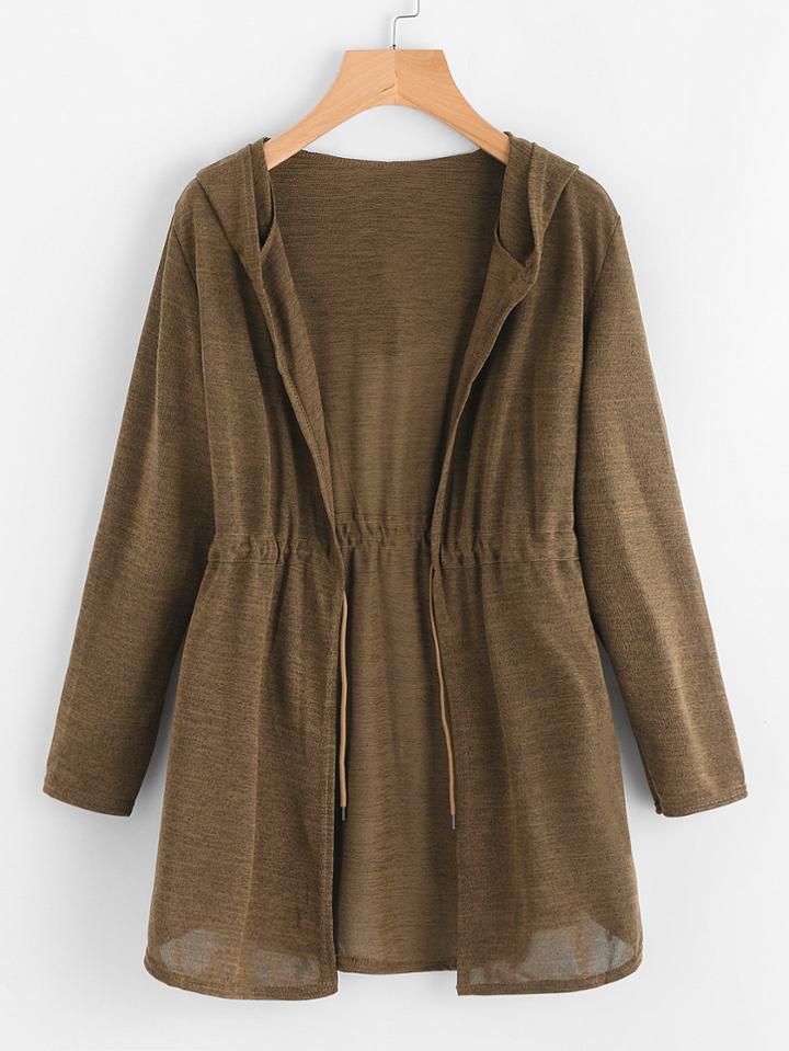 Romwe Drawstring Waist Hooded Cardigan