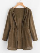 Romwe Drawstring Waist Hooded Cardigan