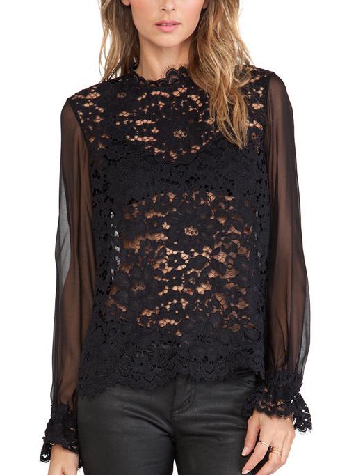Romwe Crochet Hollow Lace Insert Blouse