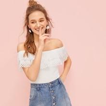 Romwe Off-shoulder Laser Cut Out Tee