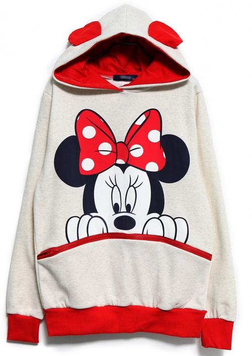 Romwe Mickey Hooded Loose White Sweatshirt