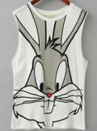 Romwe Rabbit Print White Vest