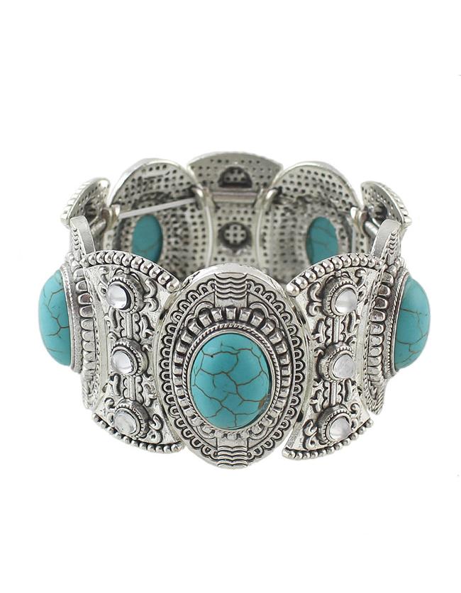Romwe Turquoise Wide Elastic Bracelet