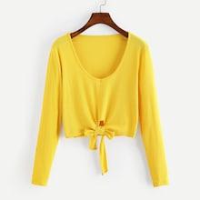 Romwe Knot Hem Solid V Neck Tee