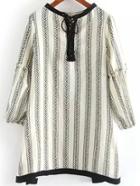 Romwe Wheat Print Lace Up White Trapeze Dress