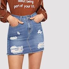 Romwe Destroyed Raw Hem Skirt