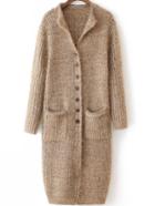 Romwe Long Sleeve Chunky Knit Pockets Khaki Coat