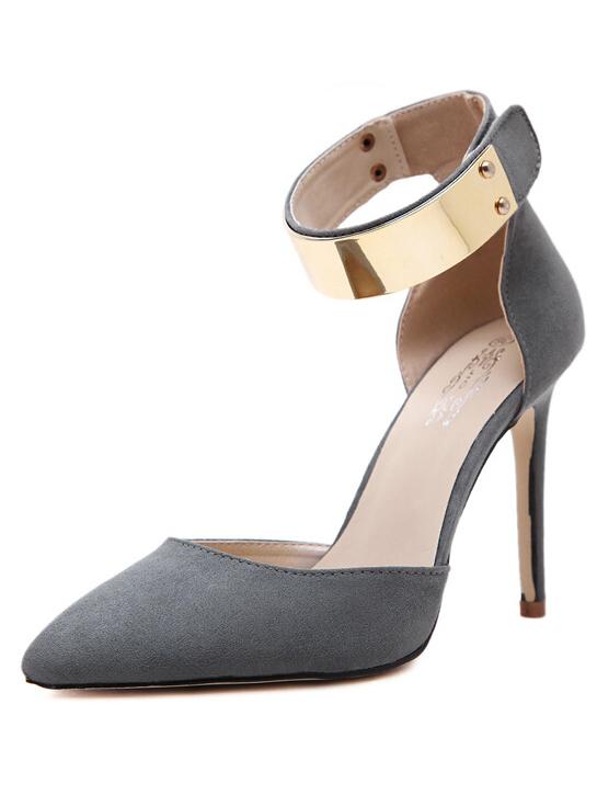 Romwe Metal Ankle Strap Grey Point Toe Pumps