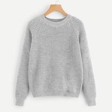 Romwe Raglan Sleeve Solid Jumper