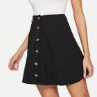 Romwe Button Up Solid A-line Skirt
