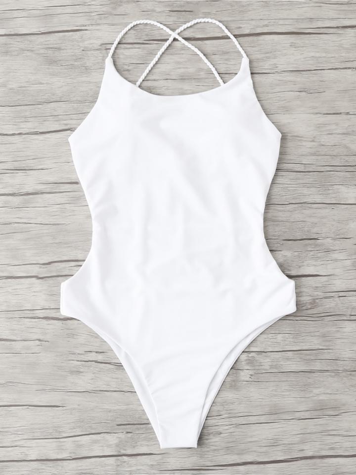 Romwe Open Back Criss Cross Swimsuit