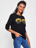 Romwe Faux Fur Sequined Eye Patch Sweatshirt