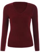 Romwe V Neck Slim Red Sweater