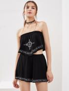 Romwe Embroidered Asymmetric Hem Bandeau Top With Shorts