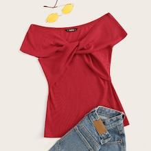 Romwe Twist V-neck Rib-knit Tee