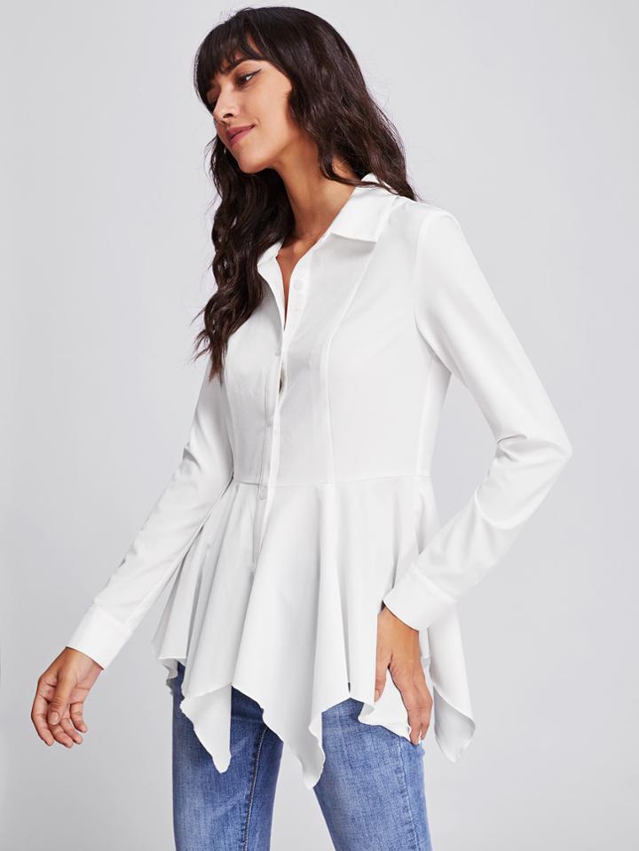 Romwe Princess Seam Detail Handkerchief Blouse