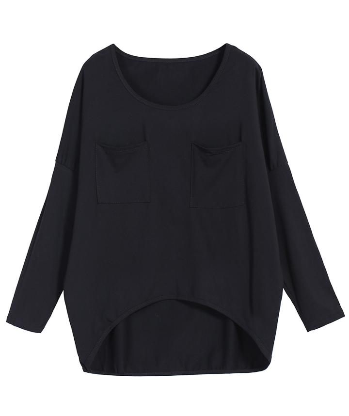 Romwe Pockets Dipped Hem Loose T-shirt