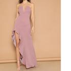 Romwe V Bar Ruffle High Split Prom Dress