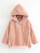 Romwe Side Zipper Faux Fur Hoodie