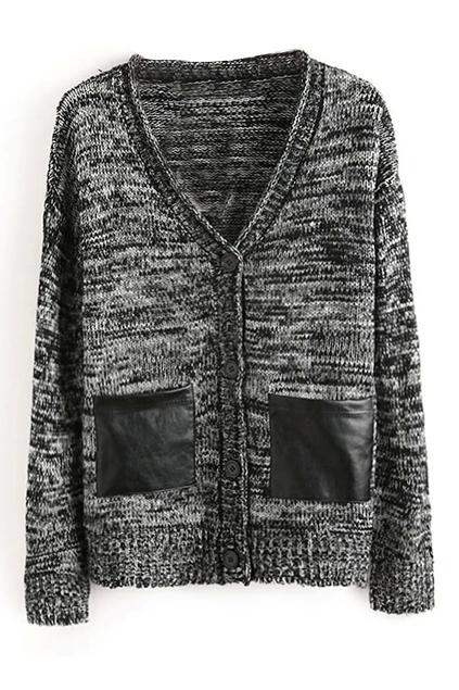 Romwe Pocketed V-neck Grey Cardigan
