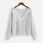 Romwe Contrast Lace Solid Sweater