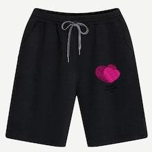 Romwe Guys Heart Print Drawstring Waist Shorts