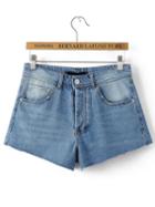 Romwe Blue Striped Pocket Denim Shorts