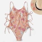 Romwe Random Floral Tie Side One Piece Swimsuit