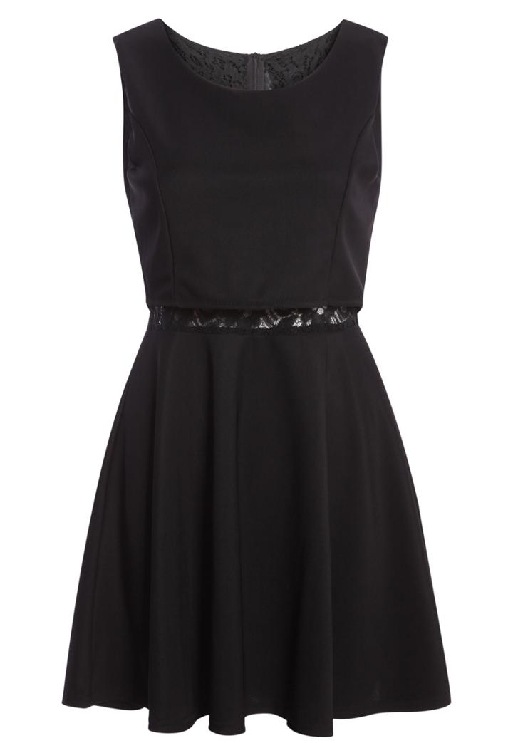 Romwe Sleeveless With Zipper Sheer Lace Pleated Dress