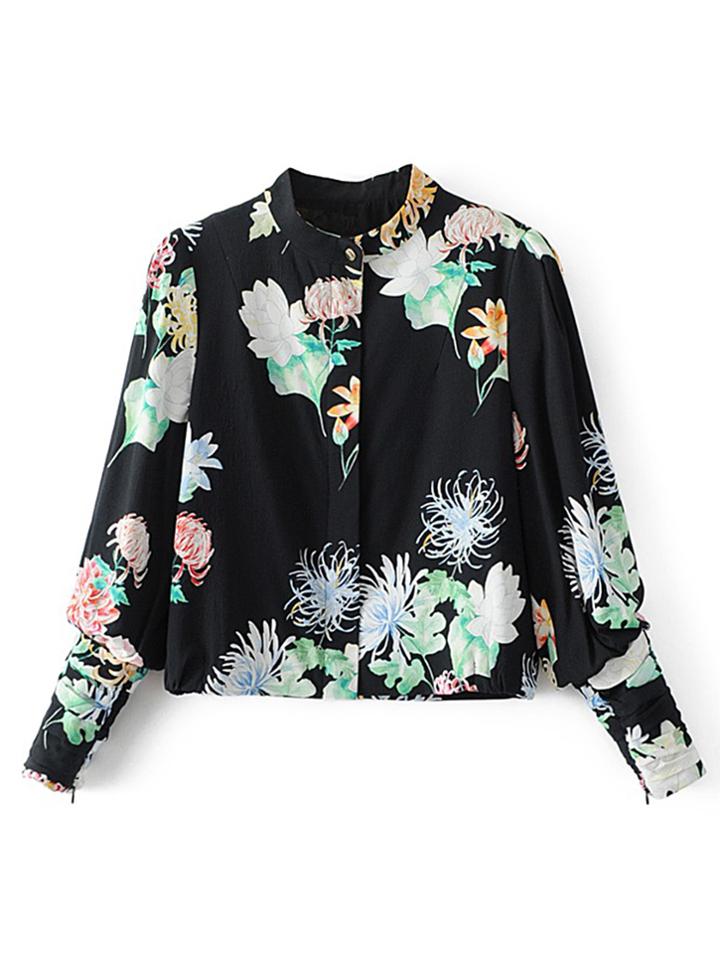 Romwe Band Collar Hidden Zipper Coat