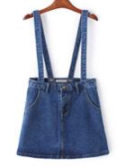 Romwe Dark Blue Zipper Overall Denim Skirt