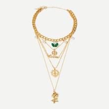 Romwe Cross & Rose Layered Chain Necklace