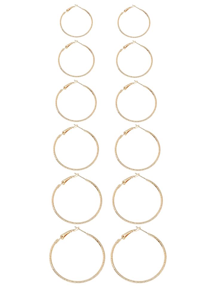 Romwe Gold Plated Mixed Sized Hoop Earring Set