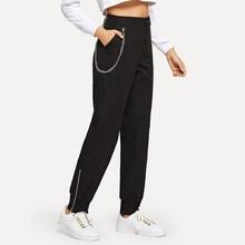 Romwe Chain Detail Zip Side Pants