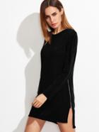 Romwe Black High Low Split Zipper Side Sweater Dress