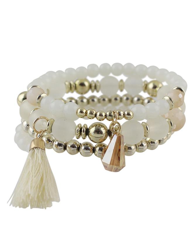 Romwe White Small Beads Stretch Bracelet