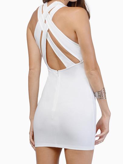 Romwe Back Criss Cross Bodycon White Dress