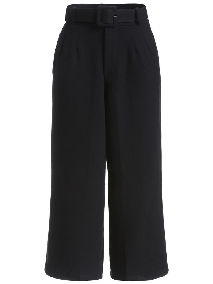 Romwe Pockets Straight Black Pant