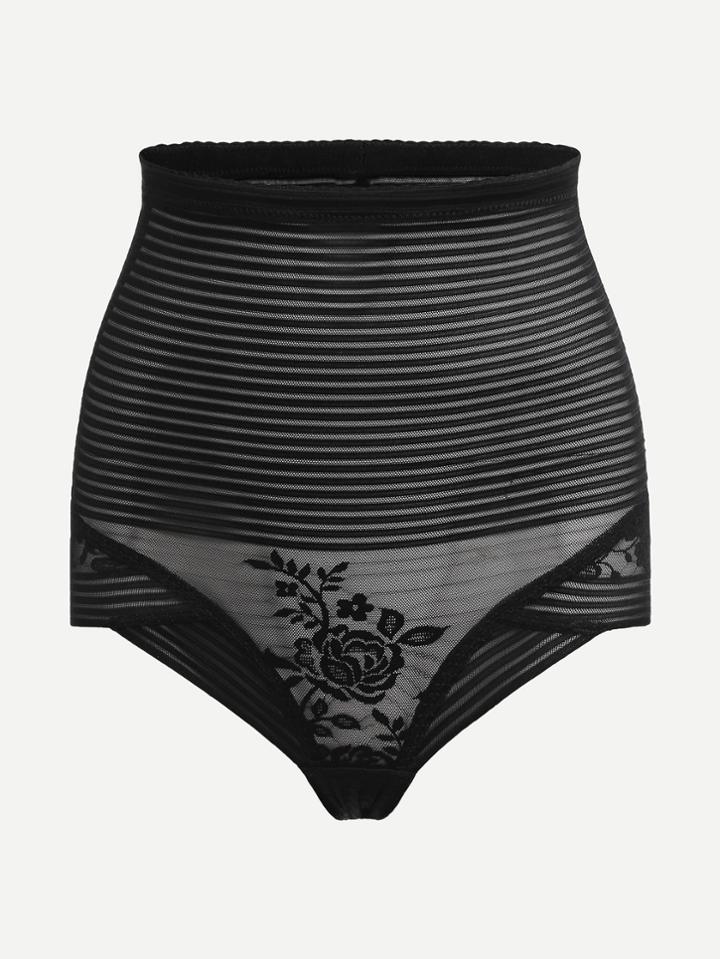 Romwe Floral Stripe Lace Shapewear Shorts